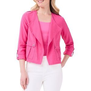Nic+Zoe Womens Rumba Linen-Blend Moto Jacket